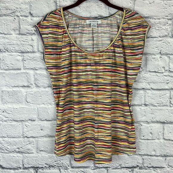 Liz Claiborne Striped Colorful T-Shirt Size Small - Picture 1 of 5